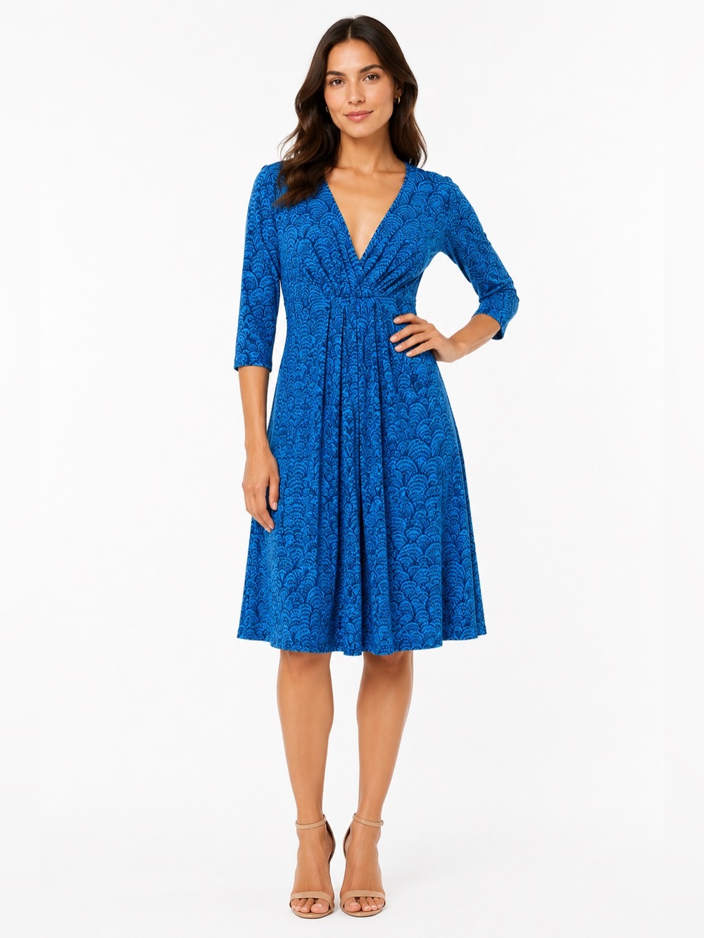 Boden 6 Faux Wrap Midi Jersey Dress Scallop Wave V Neck Stretchy Comfy Preppy